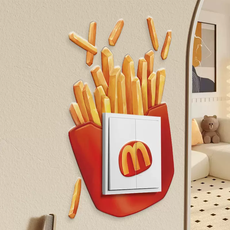 开关贴墙贴插座保护套客厅卧室家用灯开关装饰创意薯条3d立体贴纸