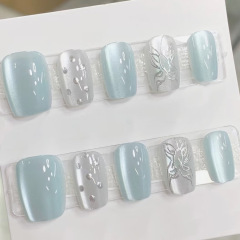 蝴蝶流光猫眼高级质感气质少女风御姐风显白美甲短款30-T穿戴甲