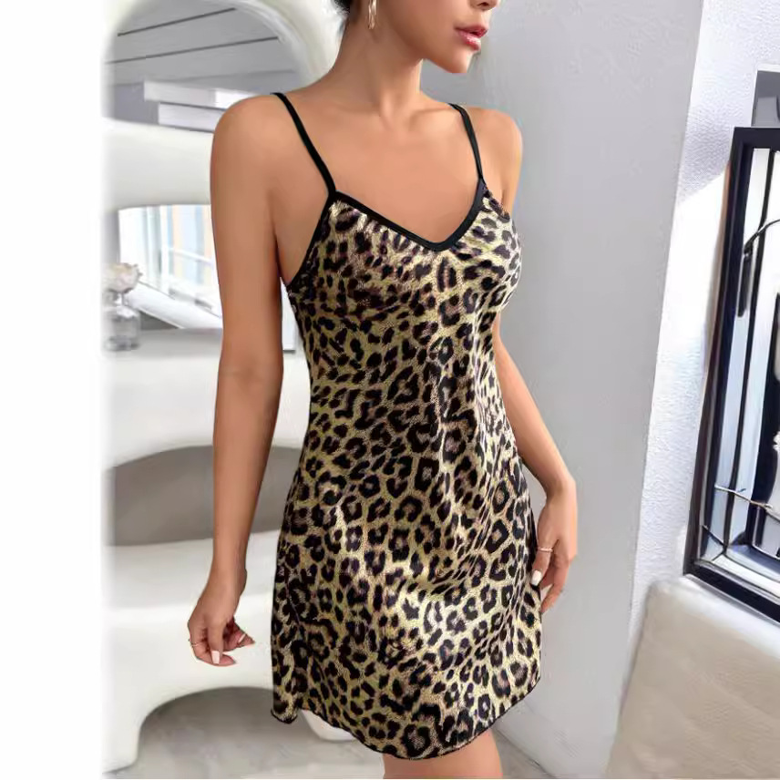 Camisola Sexy sin Espalda de Seda de Hielo para Comercio Exterior, Imitación de Seda, Estampada, para Verano, Ropa de Dormir para Mujer, Venta al por Mayor en Existencia image 1