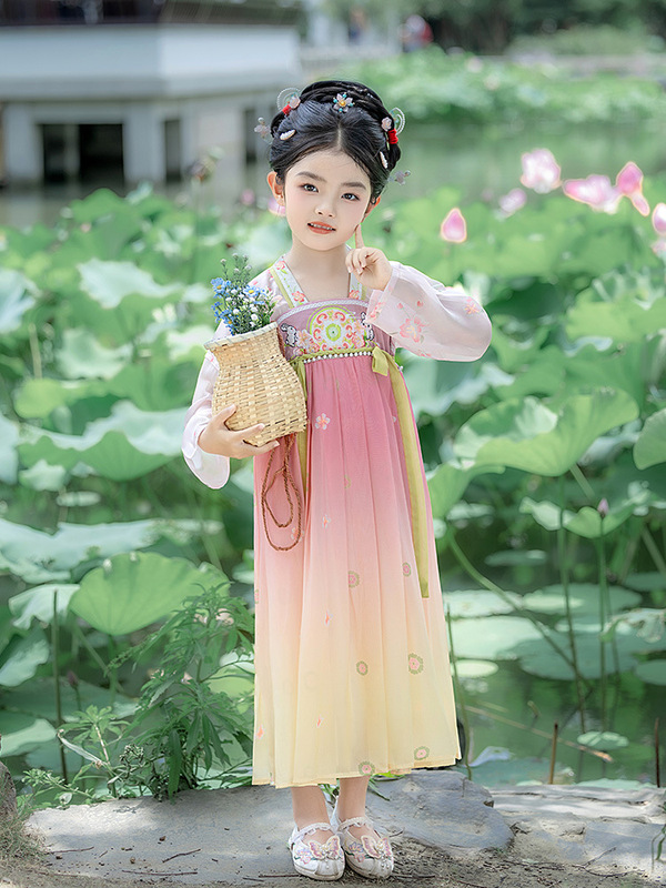 中大童儿童汉服春秋女童汉服女大童裙子中国风套装月兔长袖表演服|undefined