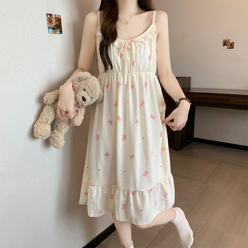 Nightgown with Breast Pads for Women, Summer Sweet Ins-Style Thin Cloud Cotton Suspender Nightgown Dress, Home Wear, Can Be Worn Outside Nightgown with Breast Pads for Women, Summer Sweet Ins-Style Thin Cloud Cotton Suspender Nightgown Dress, Home Wear, Can Be Worn Outside