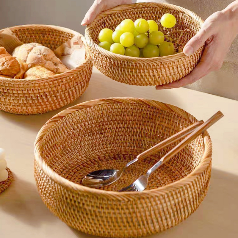 藤编水果篮收纳筐藤条编织零食馒头筐家用水果盘面包篮厨房田园风