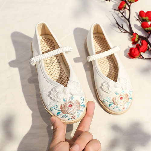 Chinese folk fairy princess dance Hanfu shoes girl children antique embroidered shoes costume princess baby old Beijing cloth shoes
