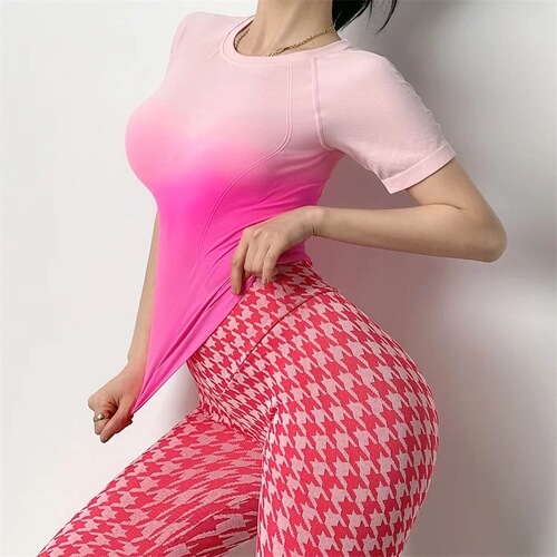 Cross-border new gradient fashion yoga T-shirt sports top fitness summer breathable short sleeve
