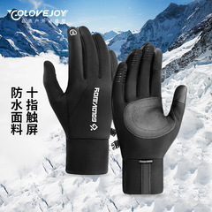 Winter Riding Warm Insulated Gloves Outdoor Windproof Waterproof Anti-Slip PU Leather Durable Fleece Heat-Preserving Five-Finger Touch Screen Gloves