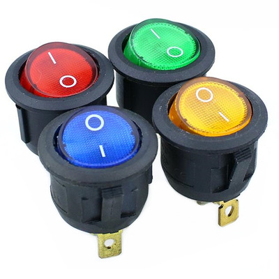 船型开关 KCD1 3脚2档带灯翘板开关 开孔20mm 圆形带灯电源开关|ru