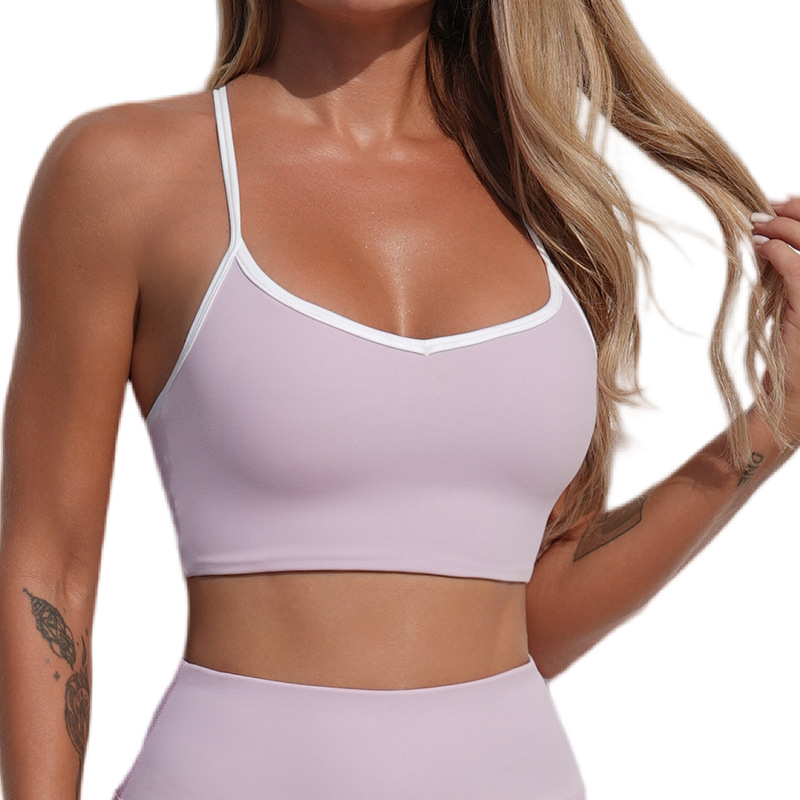 Europa y los Estados Unidos transfronterizos sensación desnuda hermosa espalda deportiva de color contrapeso bra de cinturón de miel de alta elasticidad de cadera seco conjunto de brazalete