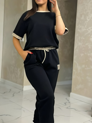 Damen Loungewear Set T-shirt Mit High-waist Hose Für Freizeit_voghion.com