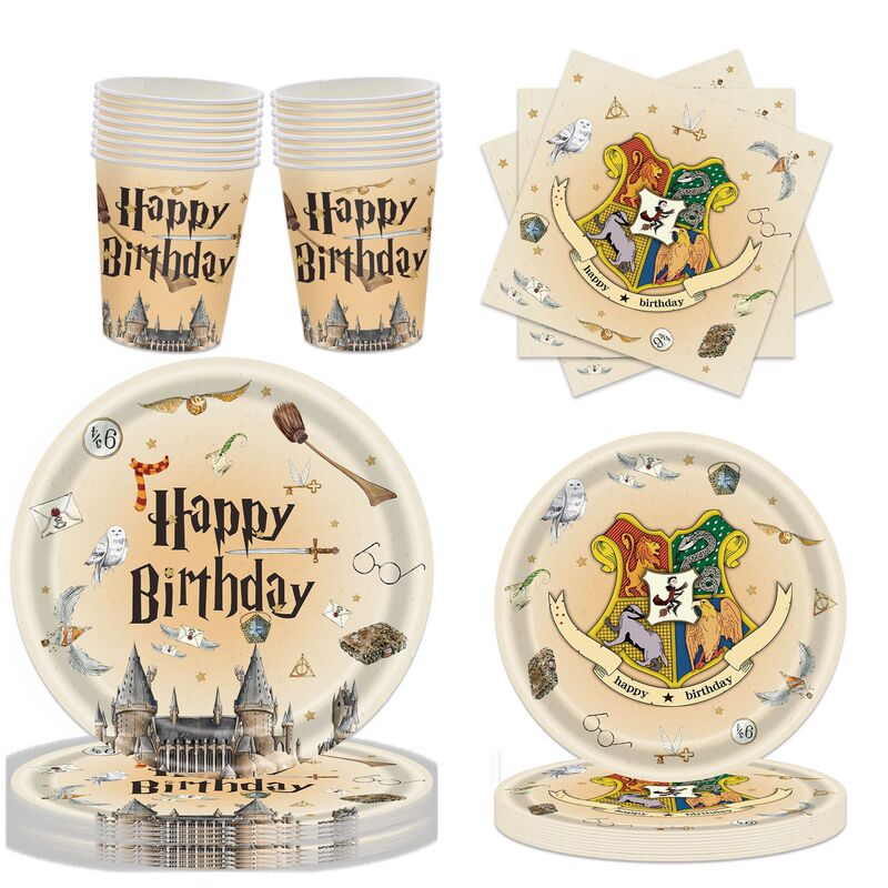 Magic Harry Potter theme tableware children's castle birthday party layout disposable paper plate paper cup supplies Magic Harry Potter theme tableware children's castle birthday party layout disposable paper plate paper cup supplies