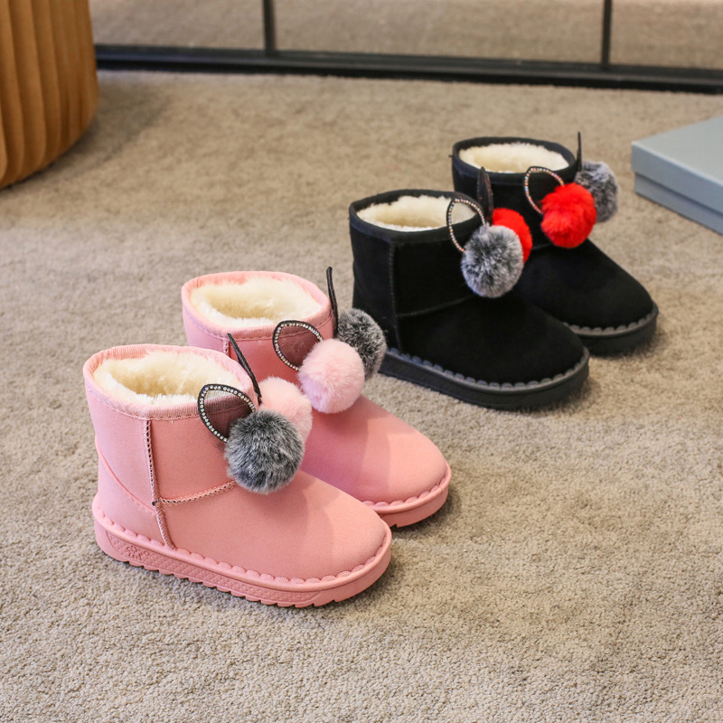Çocuk 2024 yün topu kar kalın çocuk botları sıcak pamuklu ayakkabılar_voghion.com