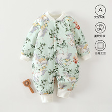 婴儿夹棉连体衣40克薄棉爬服外出服婴幼儿衣服纯棉7A抗菌加棉内衣