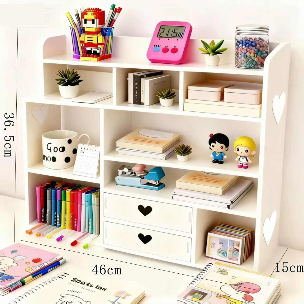 Multi-layer Desktop Storage Rack, Wood-Plastic Organizer for Dormitory & Office, 35×22.5×4 cm