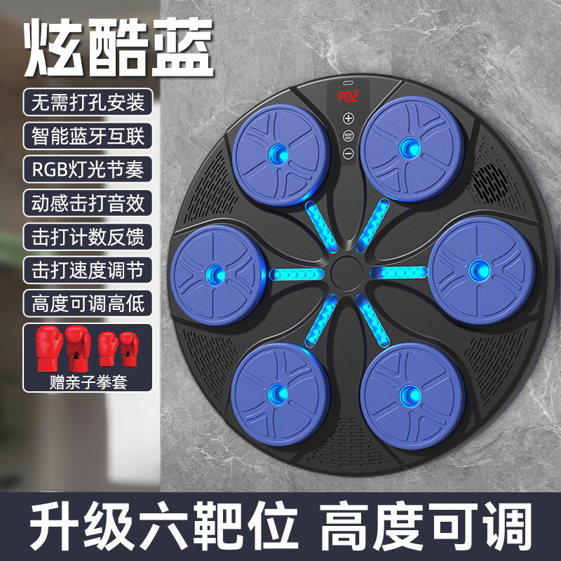 뮤직복싱타겟 + 친자복싱글러브 [블루투스 음악 + 라이트리듬 + 높이조절] 플래시 쿨블루