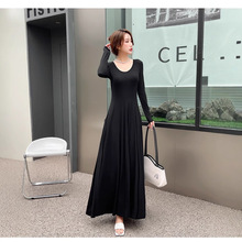 连衣裙莫代尔大摆拖地长款性感露背内搭收腰柔美高级感简约长袖