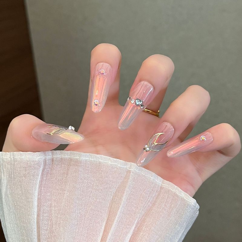 Purely Handmade Mermaid-Style Nail Tips, Oval Shape, 2026 New Model, High-End Autumn and Winter Nail Art, Fake Nails