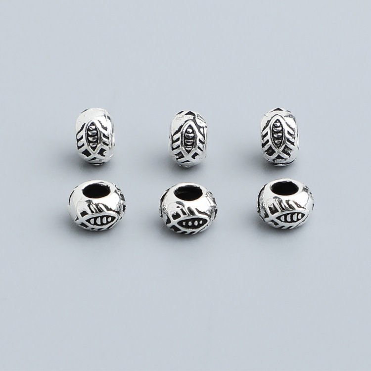 S925純銀小魚隔珠DIY編織手串項鍊魚骨紋車輪珠散珠飾品配件材料