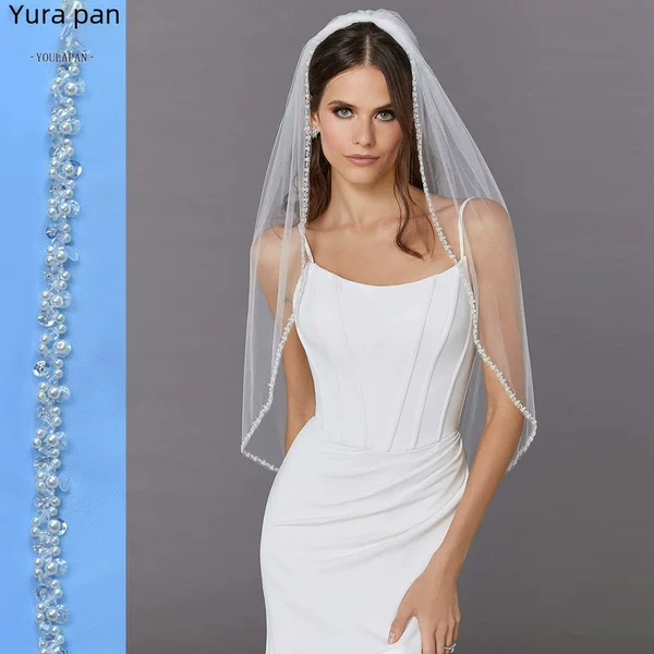 Youlapan V134 Aliexpress Bridal Heavy Veil Korean Simple Hand-Sewn Crystal Pearl Hem Wedding Dress
