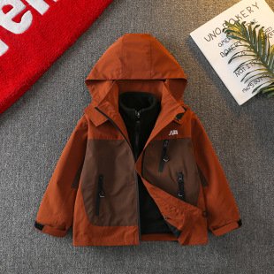 Children's Wear Boy's Coat Children's Three-in-One Detachable Charge Clothes 2024 New Autumn and Winter Windproof Waterproof Outdoor Clothes