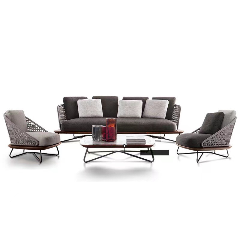 Diseñador de sofá de caña casual nórdico al aire libre madera sólida de alta gama villa patio jardín terraza sofá impermeable