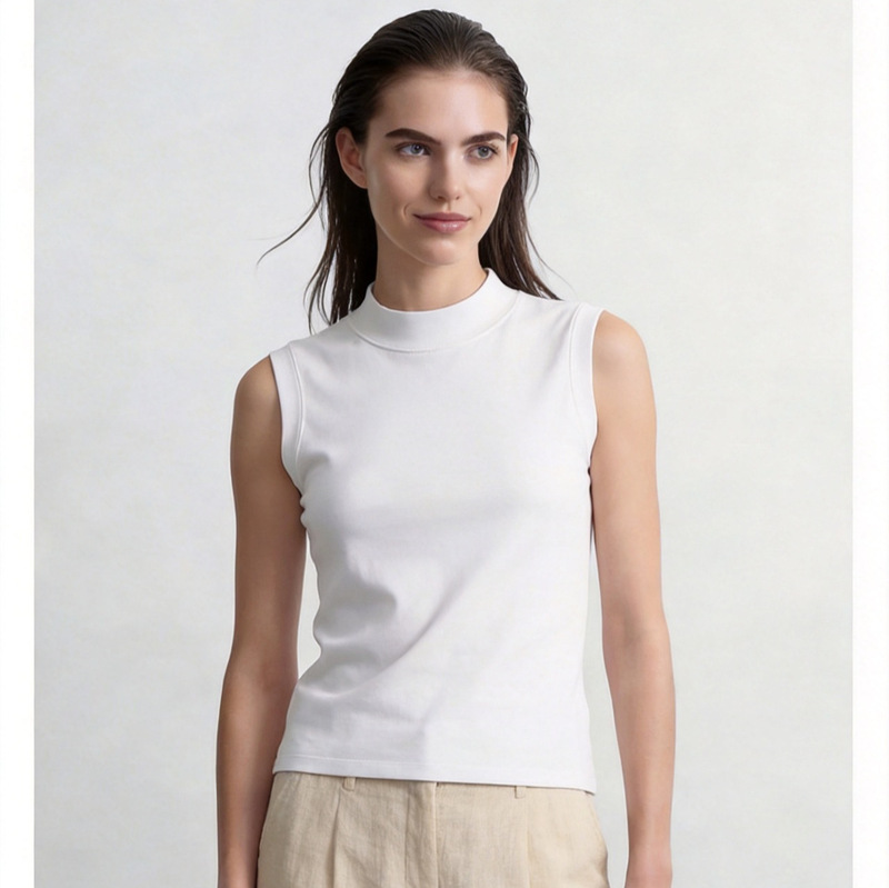 Summer Women's Turtleneck Sleeveless T-Shirt, 40-Count O'Dell High-Elastic Slim-Fit Versatile Base Top for Women