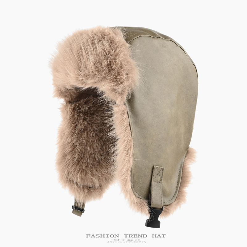 Vintage leather plush aviator hat for men and women, winter fleece-lined, thickened, warm, ear-protecting, trendy ski hat Vintage leather plush aviator hat for men and women, winter fleece-lined, thickened, warm, ear-protecting, trendy ski hat