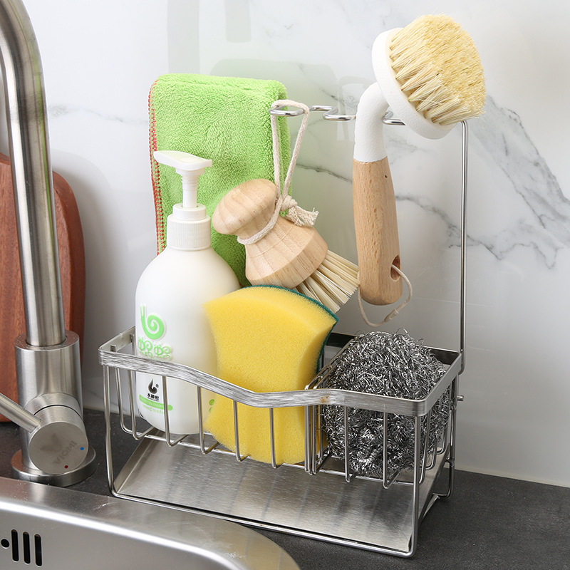 Estante de esponja de cocina, fregadero multifuncional para el hogar, marco de drenaje de almacenamiento lateral, marco de trapo de bola de alambre, artefacto de almacenamiento