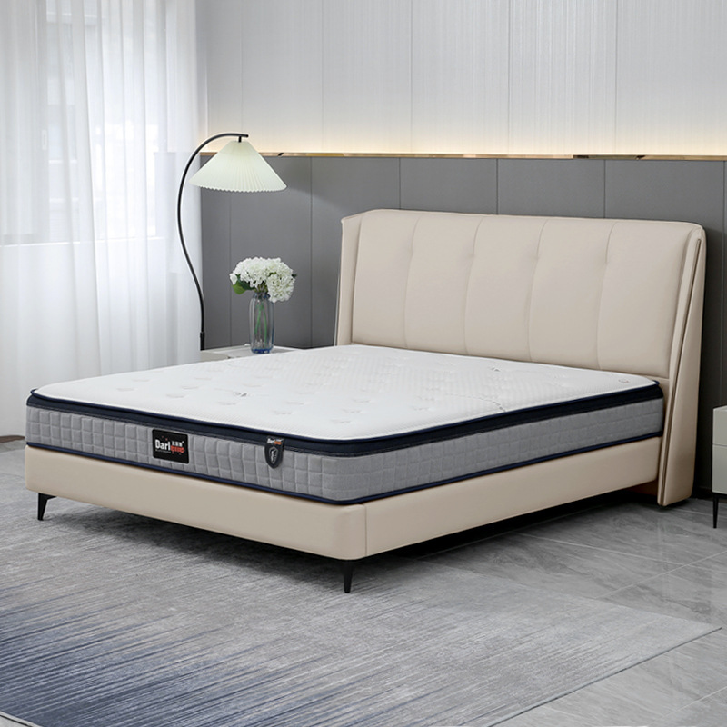 Italian Style Minimalist Beech Leather Bed Home Master Bedroom Head Layer Cowhide Modern Simple Double Bed Soft Bag Wedding Bed Leather Bed