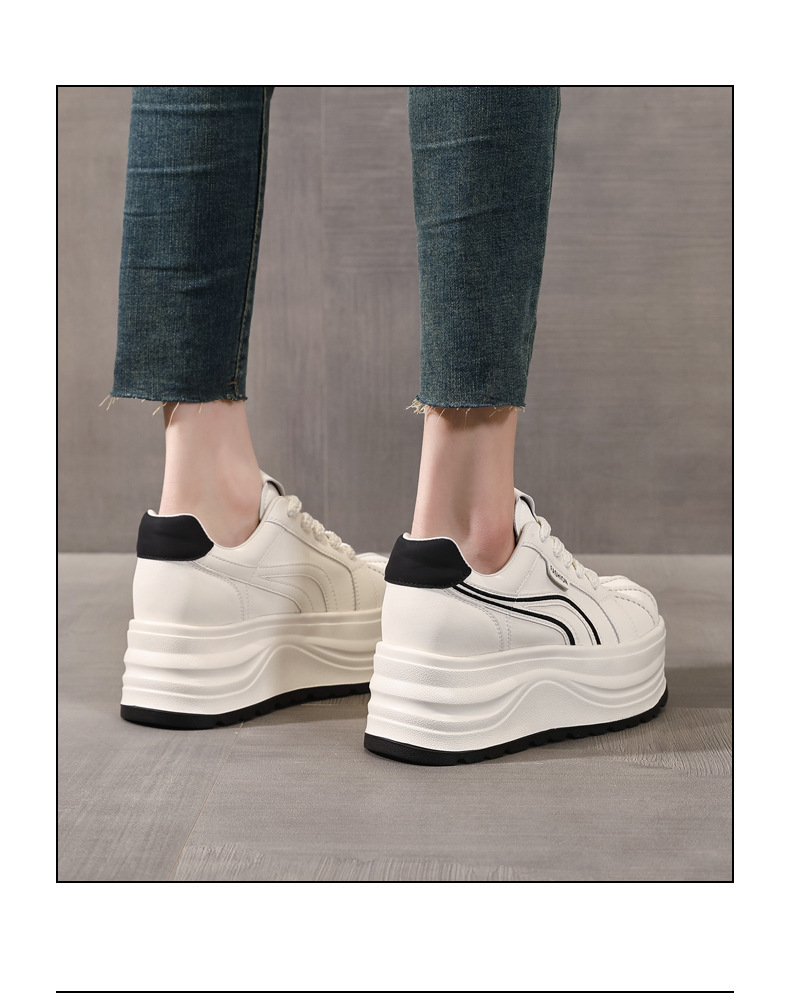 Giày sneaker nữ đế dày tăng chiều cao phong cách basic trắng — Bạc trắng chi tiết 16