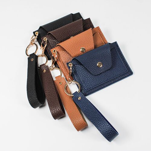 Factory direct sales new creative hand hanging card holder with lychee pattern fashion simple ID card holder student small wallet