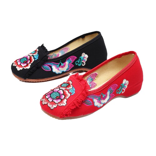 Raw edge embroidered single shoes, Oxford soft-soled walking casual dance shoes, square dance shoes