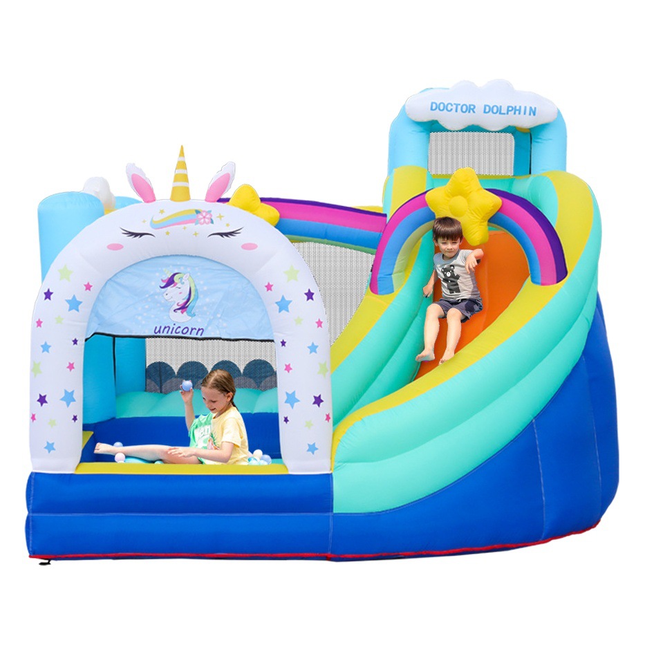 Doctor Delfín | Castillo inflable para niños, tobogán pequeño para niños, conjunto combinado de castillo inflable pequeño para el hogar