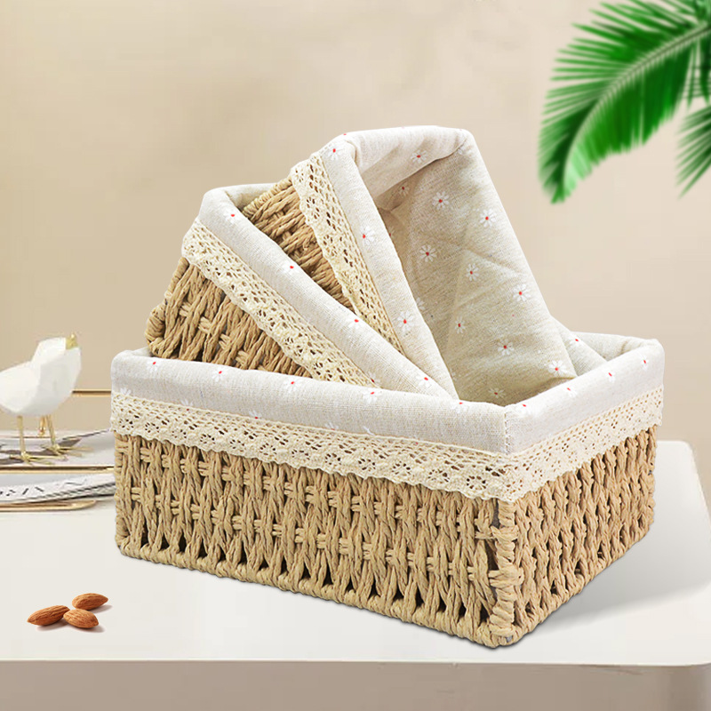Desk clutter organization snack storage box woven toy storage paper rope basket woven storage basket storage box