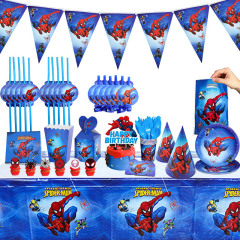 国境を越えたスパイダーマンのテーマ漫威誕生日紙皿コップティッシュナイフフォークスプーンパーティー装飾食器セット用品