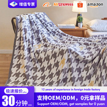新款跨境外贸亚马逊法兰绒印花毛毯休闲午休毯子temu毛毯厂家直发
