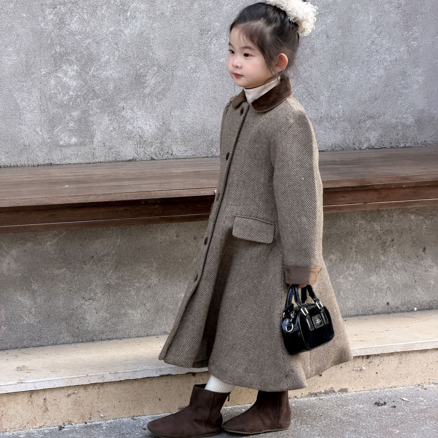 2025冬季新款童装 韩版童装 女童中长款气质小香风呢大衣夹棉大衣