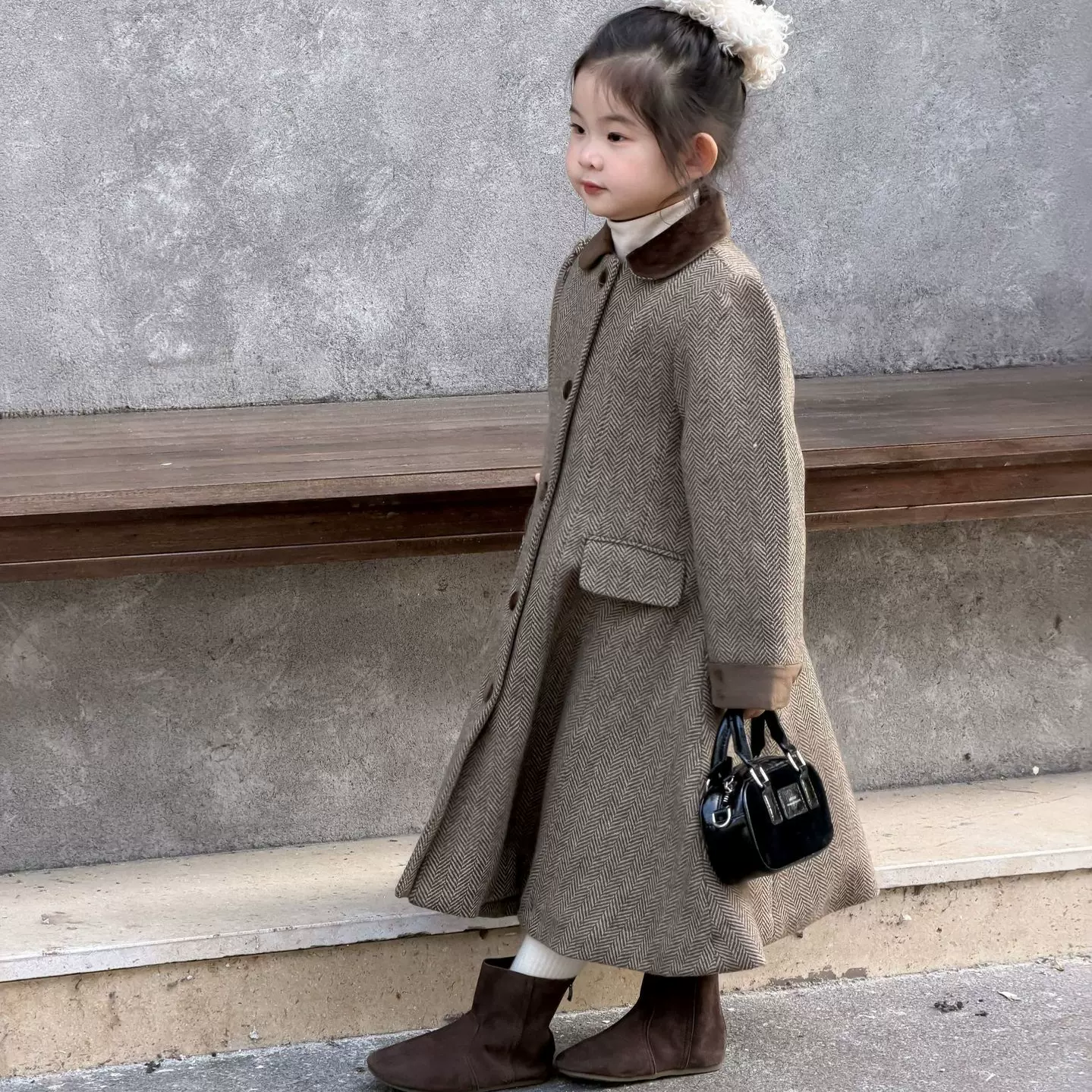 2025冬季新款童装 韩版童装 女童中长款气质小香风呢大衣夹棉大衣