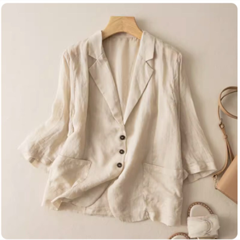 Three-quarter sleeve cotton and linen sun protection clothing suit jacket women's summer thin air conditioning shirt small suit loose slimming Three-quarter sleeve cotton and linen sun protection clothing suit jacket women's summer thin air conditioning shirt small suit loose slimming