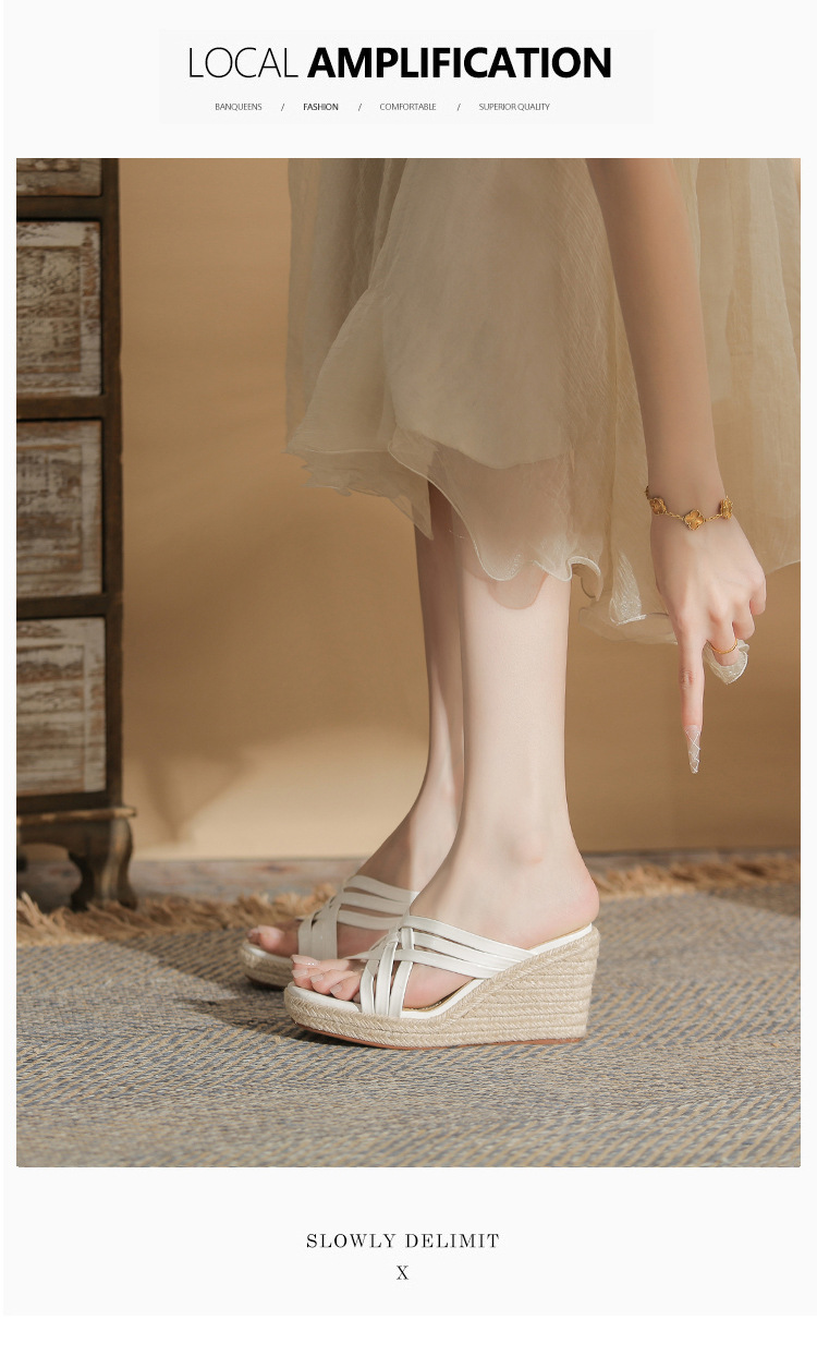 Sandal cao gót nữ hở mũi đế xuồng bện thừng gót 9 cm — màu trắng chi tiết 7