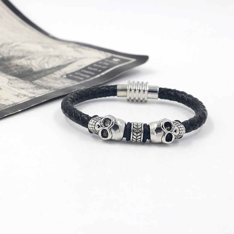 1 Piece Quantity Holiday, Street Occasion Punk Skull Alloy Cowhide String Plating Halloween Men'S Bracelets Men Cord & Leather Bracelets