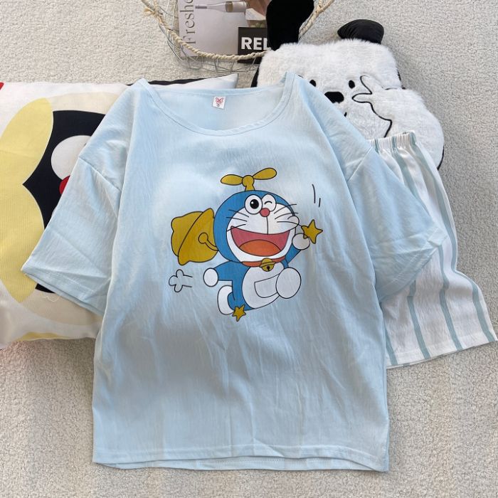 Venta al por mayor transfronteriza de pijamas con almohadillas para el pecho para mujeres pantalones cortos de manga corta de verano, lindo traje de servicio a domicilio coreano, nube de algodón