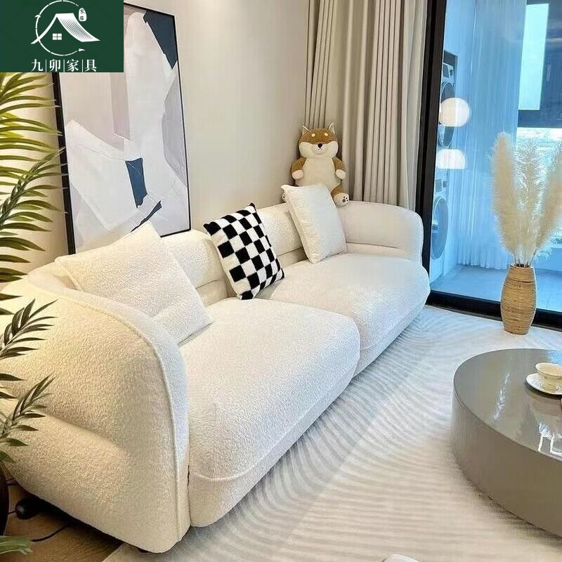 French Cream Style Fabric Sofa Nordic Small Apartment Living Room Simple Rental House Lazy Internet Celebrity Straight Sofa