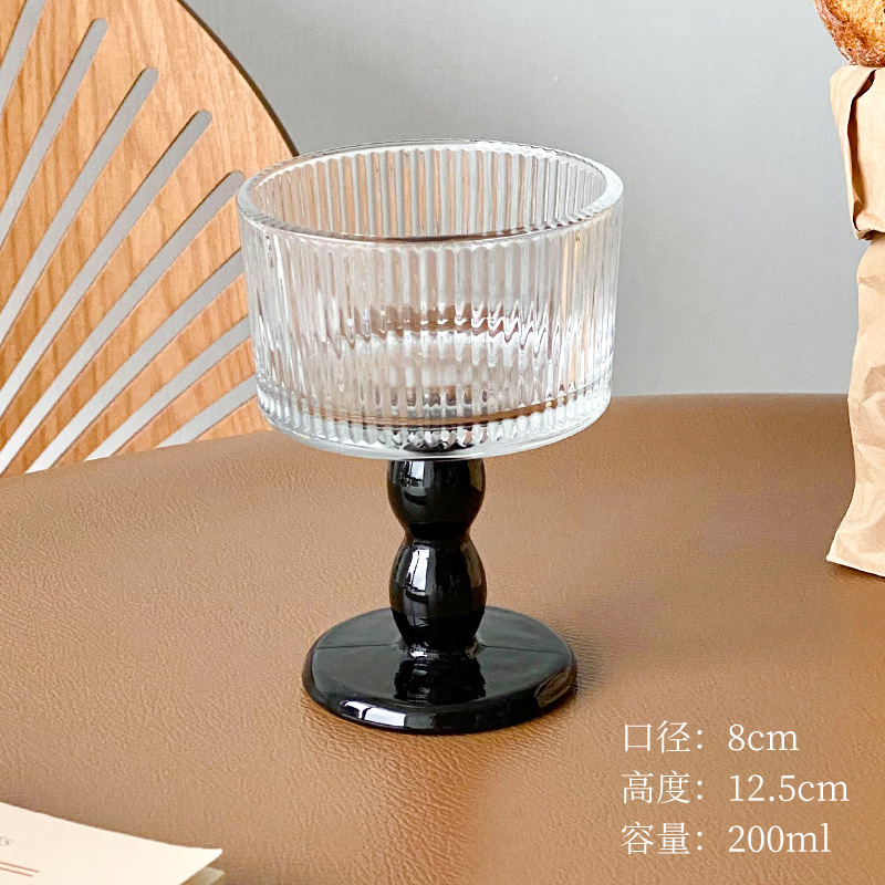 Retro medieval en relieve taza de helado de vidrio de pie alto taza de postre helado tazón de yogur tazón de desayuno nicho sensación de atmósfera