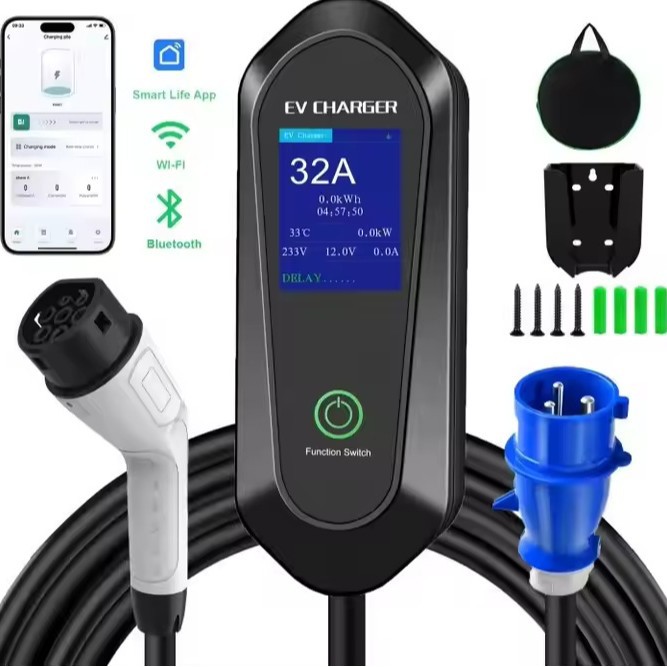 跨境巴西比亚迪新能源汽车充电桩家用7KW 欧标32A16A便携式充电桩