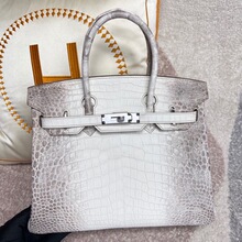 喜马拉雅色鳄鱼皮真皮女包手提包H家铂金包30cm手工蜡线斜挎