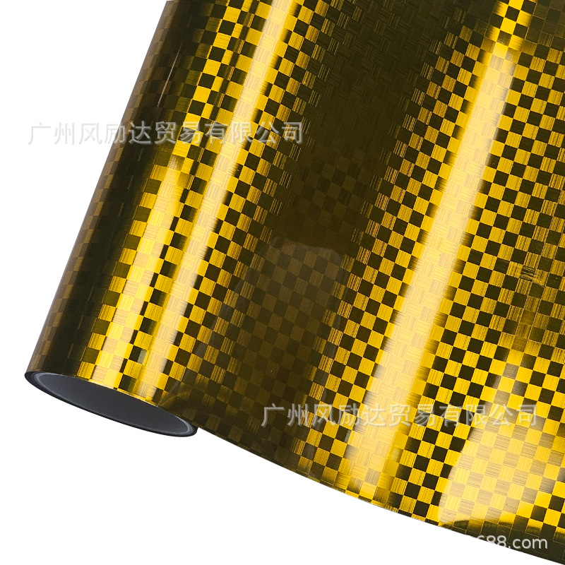 Cross-Border New Product Pet Forged High-Gloss Checkered Pattern Electroplated Metal Red Carbon Fiber Sticker Interior Rearview Mirror Film