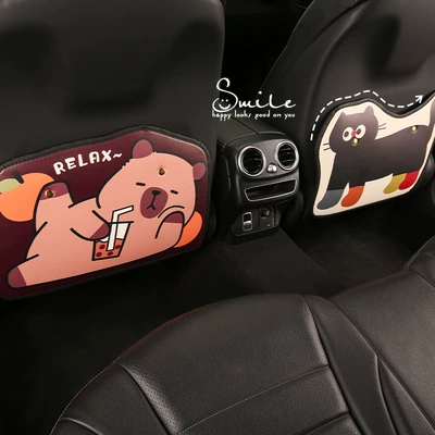 Women's cute cartoon car seat back anti-kick cushion car seat back anti-fouling cushion short back pocket suspension type