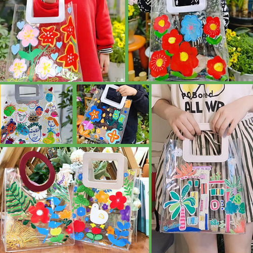 Gift bag transparent PVC material handmade DIY design can be painted tote bag kindergarten activity supplies