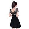 V-neck lace patchwork waistband low cut A-line dress