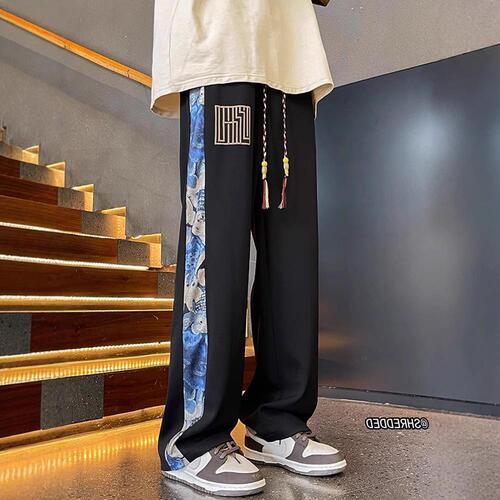 Relaxed casual pants for men, trendy and versatile pants, autumn falling sensation, padded, floor-length, apricot color.