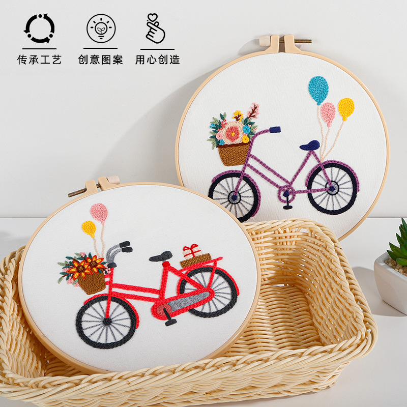 Original nuevo romántico bicicleta colorido ramo globo bicicleta transfronteriza paquete de material de bordado hecho a mano bricolaje
